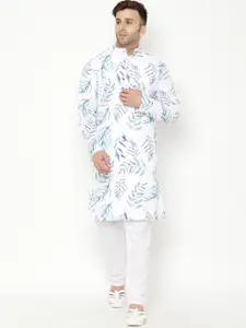 Hangup Men White Floral Printed Kurta with Pyjamas