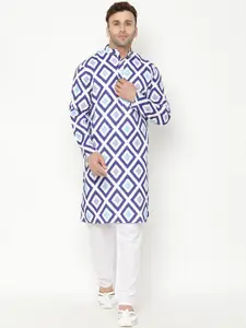 Hangup Men Blue Printed Kurta with Pyjamas