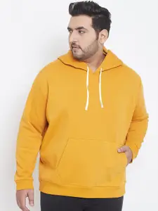 Instafab Plus Men Mustard Solid Hooded Sweatshirt