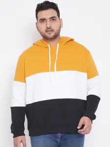 Instafab Plus Men Mustard Colourblocked Hooded Sweatshirt