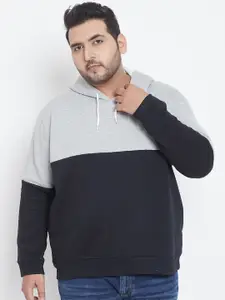 Instafab Plus Men Black& Grey Colourblocked Hooded Sweatshirt