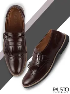 FAUSTO Men Brown Fringed Formal Monk Shoes