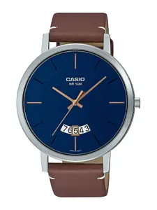 CASIO Men Blue Dial & Brown Leather Straps Analogue Watch