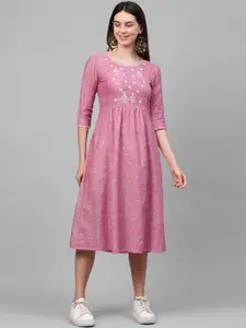 FASHOR Pink Ethnic Motifs Embroidered Maxi Dress