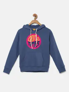 Instafab Boys Blue Printed Hooded Sweatshirt