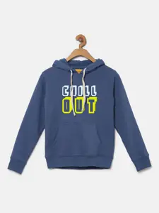 Instafab Boys Blue Printed Hooded Sweatshirt