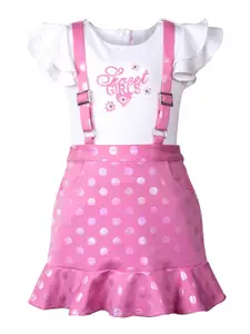 Hunny Bunny Girls Pink & White Printed Top with Skirt