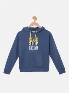 Instafab Boys Blue Printed Hooded Sweatshirt