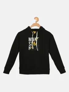 Instafab Boys Black Printed Hooded Sweatshirt