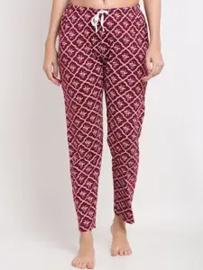 Kanvin Women Maroon & Pink Printed Pure Cotton Lounge Pants