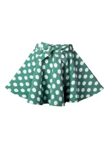 Hunny Bunny Girls Green & White Polka Dots Printed Flared Skirt