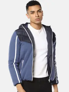 Campus Sutra Men Blue Grey Colourblocked Windcheater Outdoor Sporty Jacket
