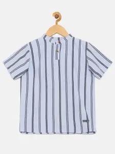 Instafab Boys Blue & Black Striped Henley Neck T-shirt