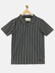 Instafab Boys Olive Green & Charcoal Grey Striped T-shirt