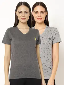VIMAL JONNEY Pack-2 Women Grey V-Neck T-shirt