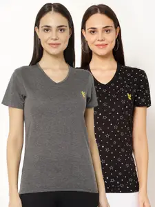 MACK JONNEY Pack-2 Women Black & Grey V-Neck T-shirt