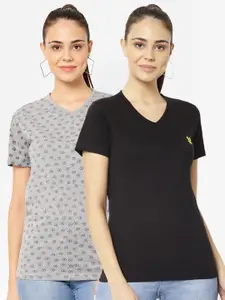MACK JONNEY Pack-2 Women Black& Grey V-Neck T-shirt