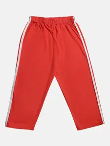 TINY HUG Boys Red & White Solid Cotton Straight-Fit Track Pants