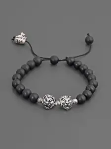 Tistabene Men Black & Silver-Toned Tribal Rhodium-Plated Charm Bracelet