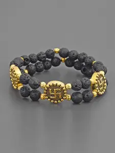Tistabene Men Black & Gold-Toned Temple Gold-Plated Charm Bracelet