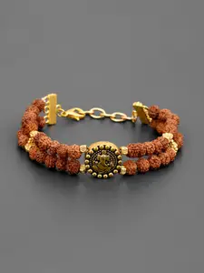 Tistabene Men Brown & Gold-Toned Temple Gold-Plated Charm Bracelet