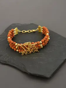 Tistabene Men Gold-Toned & Brown Gold-Plated Jai Bholenath Charm Bracelet