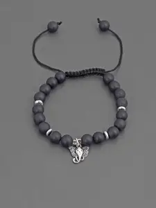Tistabene Men Black & Silver-Toned Rhodium-Plated Ganesha Charm Bracelet
