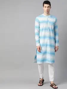See Designs Men Off White Ikat Printed Pure Cotton Kurta with Pyjamas
