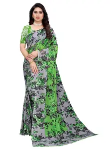 GoSriKi Green & Grey Floral Printed Saree
