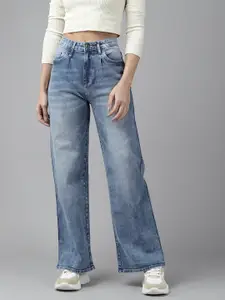 Roadster Women Blue Wide Leg High-Rise Heavy Fade Stretchable Jeans