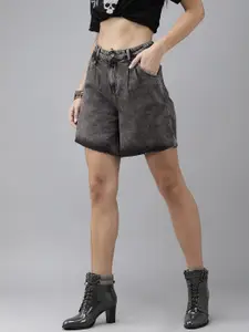 Roadster Women Dark Grey Mid-Rise Denim Shorts