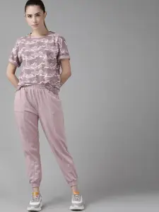 Roadster Women Lavender & White Camouflage Printed T-shirt with Joggers