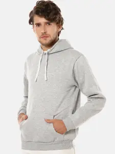 Campus Sutra Men Grey Cotton Hooded Pullover Sweatshirt
