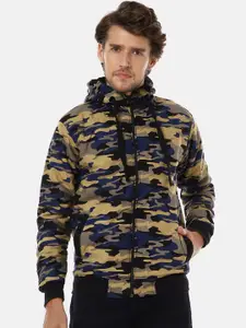Campus Sutra Men Brown Camouflage Windcheater Sporty Jacket