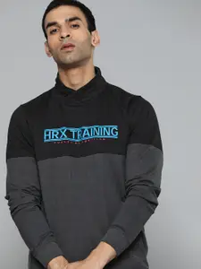 HRX by Hrithik Roshan Training Men Black & Anthra Melange Rapid-Dry Colourblock Sweatshirt