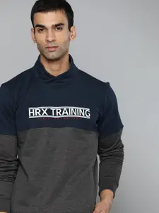 HRX by Hrithik Roshan Training Men Navy & Anthra Melange Rapid-Dry Colourblock Sweatshirt