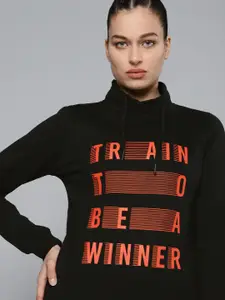 HRX By Hrithik Roshan Women Black Rapid-Dry Typography Training Sweatshirt