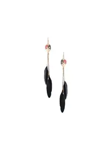 Mali Fionna Black Contemporary Feathers Drop Earrings