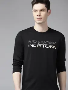 Arrow New York Men Black & White Pure Cotton Printed T-shirt