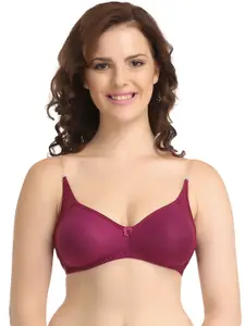 Clovia Cotton Non-Padded Wirefree T-Shirt Bra With Double Layered Cups & Detachable Straps - Purple