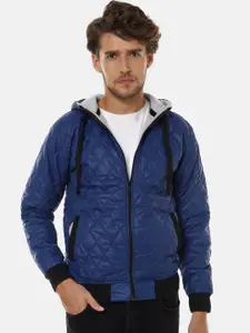 Campus Sutra Men Blue Checked Windcheater Quilted Jacket