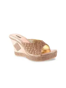 Shoetopia Pink Embellished Wedge Sandals