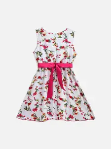 YK Girls White Floral Fit & Flare Dress