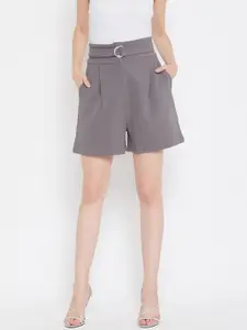 Zastraa Women Grey High-Rise Regular Shorts