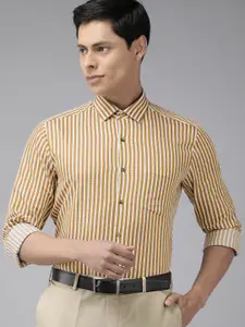 Arrow Men Mustard Slim Fit Pure Cotton Striped Formal Shirt