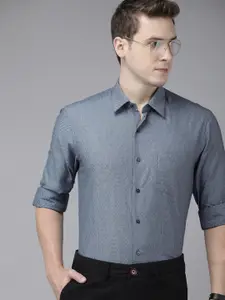 Arrow New York Men Blue Slim Fit Self Design Smart Casual Shirt