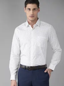 Arrow Men White & Navy Blue Pure Cotton Slim Fit Printed Formal Shirt