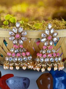 Priyaasi Pink & Gold-Toned Dome Shaped Jhumkas Earrings