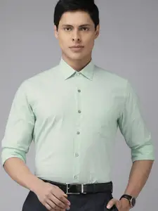 Arrow Men Green Self Design Pure Cotton Slim Fit Formal Shirt