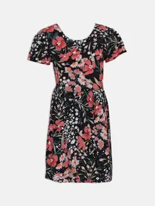 Oxolloxo Girls Black & Pink Floral Printed Sheath Dress